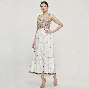 Payal Pratap Norah Embellished Embroidered Linen Midi Dress | Size 4